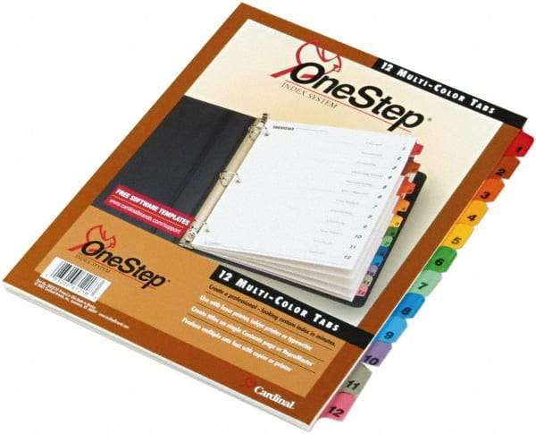 Cardinal - 11 x 8 1/2" 1 to 12" Label, 3-Hole Punched, Preprinted Divider - Multicolor Tabs, White Folder - All Tool & Supply