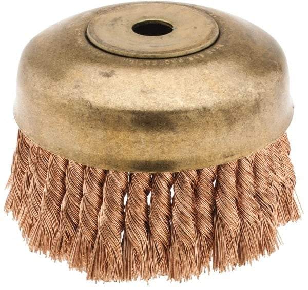 Ampco - 6" Diam, 5/8-11 Threaded Arbor, Bronze Phosphorus Fill Cup Brush - 0.02 Wire Diam, 1-3/4" Trim Length, 6,000 Max RPM - All Tool & Supply