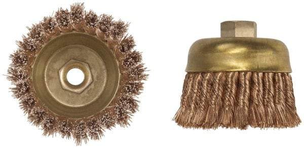 Ampco - 4" Diam, 5/8-11 Threaded Arbor, Bronze Phosphorus Fill Cup Brush - 0.02 Wire Diam, 1-1/2" Trim Length, 7,000 Max RPM - All Tool & Supply