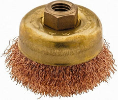 Ampco - 3" Diam, 5/8-11 Threaded Arbor, Bronze Phosphorus Fill Cup Brush - 0.014 Wire Diam, 0.88" Trim Length, 12,500 Max RPM - All Tool & Supply