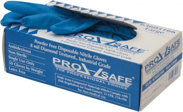 PRO-SAFE - 50 Piece Pack, Size L, 8 mil, Industrial Grade, Powder Free Nitrile Disposable Gloves - Exact Industrial Supply