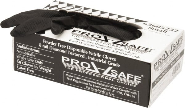 PRO-SAFE - 50 Piece Pack, Size S, 8 mil, Industrial Grade, Powder Free Nitrile Disposable Gloves - Exact Industrial Supply