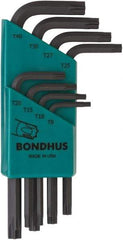 Bondhus - 8 Piece T9 to T40 Protanium High Torque Steel L-Key Torx Key Set - T9, T10, T15, T20, T25, T27, T30, T40 Torx Size - All Tool & Supply