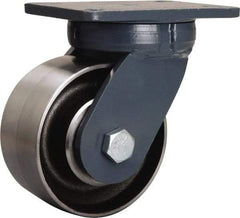 Hamilton - 6" Diam x 3" Wide x 8" OAH Top Plate Mount Swivel Caster - Forged Steel, 6,000 Lb Capacity, Sealed Precision Ball Bearing, 5-1/4 x 7-1/4" Plate - All Tool & Supply