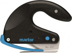 Martor USA - Fixed Safety Cutter - 1-11/16" Carbon Steel Blade, Black & Blue Polycarbonate Handle, 1 Blade Included - All Tool & Supply