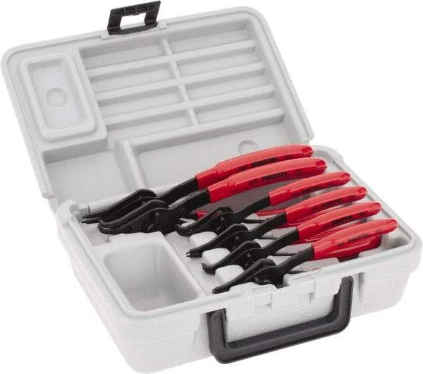 Proto - 6 Piece, 3/8 to 3" Bore, 1/4 to 3-11/32" Shaft, Convertible Retaining Ring Pliers Set - 0.038 to 0.07" Tip Diam Range - All Tool & Supply