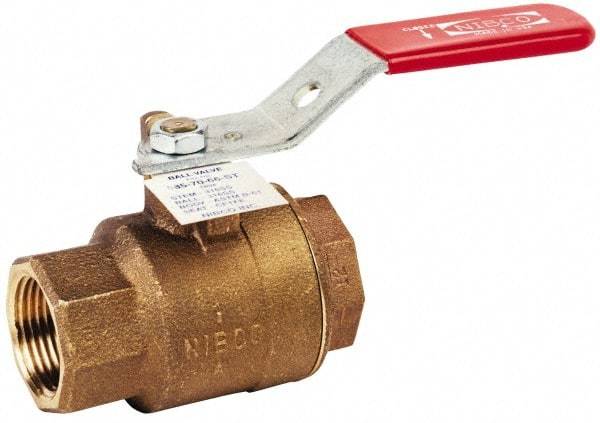 NIBCO - 3/8" Pipe, Full Port, Bronze Standard Ball Valve - 2 Piece, Inline - One Way Flow, FNPT x FNPT Ends, Lever with Memory Stop Handle, 600 WOG, 150 WSP - All Tool & Supply