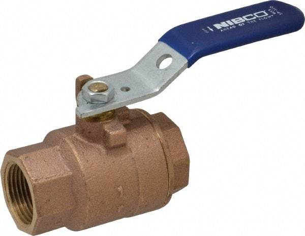 NIBCO - 1" Pipe, Full Port, Bronze Standard Ball Valve - 2 Piece, Inline - One Way Flow, FNPT x FNPT Ends, Lever Handle, 600 WOG, 150 WSP - All Tool & Supply