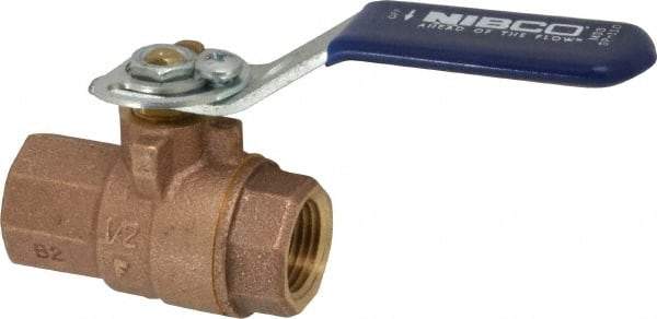 NIBCO - 1/2" Pipe, Full Port, Bronze Standard Ball Valve - 2 Piece, Inline - One Way Flow, FNPT x FNPT Ends, Lever with Memory Stop Handle, 600 WOG, 150 WSP - All Tool & Supply