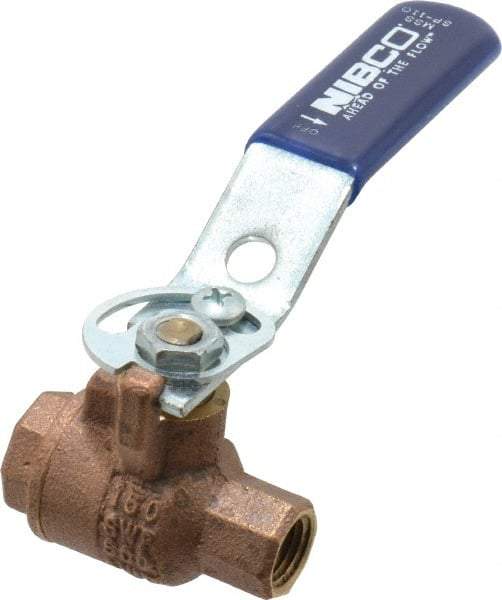 NIBCO - 1/4" Pipe, Full Port, Bronze Standard Ball Valve - 2 Piece, Inline - One Way Flow, FNPT x FNPT Ends, Lever with Memory Stop Handle, 600 WOG, 150 WSP - All Tool & Supply