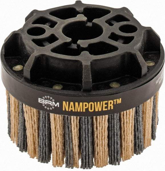 Brush Research Mfg. - 4" 80 Grit Ceramic/Silicon Carbide Tapered Disc Brush - Coarse Grade, CNC Adapter Connector, 0.71" Trim Length, 7/8" Arbor Hole - All Tool & Supply