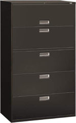 Hon - 42" Wide x 67" High x 19-1/4" Deep, 5 Drawer Roll-Out, Roll-Out Posting - Steel, Charcoal - All Tool & Supply