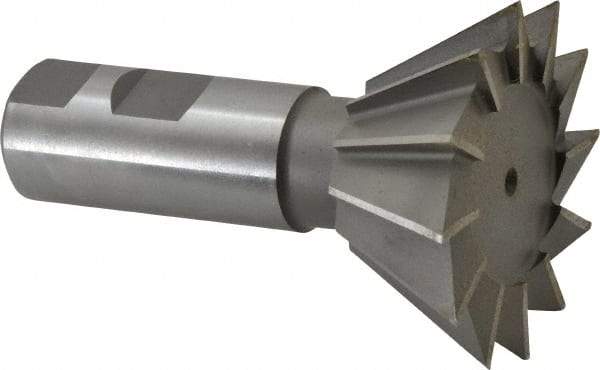 Made in USA - 2-1/2" Diam x 1-1/8" Width of Cut, 60° Included Angle, Cobalt Dovetail Cutter - 1" Shank Diam, 2-5/8" Shank Length, 3-3/4" Overall Length, Weldon Flat, Uncoated - All Tool & Supply