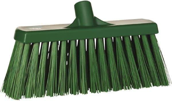 Vikan - 12" Heavy Duty Synthetic Push Broom - 2" Bristle Length, Plastic Block, European Threaded Handle Connection - All Tool & Supply