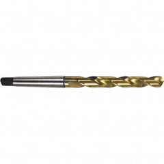 Taper Shank Drill Bit: 0.7656″ Dia, 2MT, 118 °, High Speed Steel TiN Finish, 5.5118″ Flute Length, 9.3701″ OAL, Standard Point, Spiral Flute