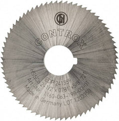 Controx - 2-1/2" Diam x 0.0781" Blade Thickness x 5/8" Arbor Hole Diam, 72 Tooth Slitting and Slotting Saw - Arbor Connection, Right Hand, Uncoated, Cobalt, Concave Ground, Contains Keyway - All Tool & Supply