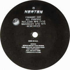 Norton - 24" Aluminum Oxide Cutoff Wheel - 7/32" Thick, 1-3/4" Arbor, 2,260 Max RPM, Use with Stationary Grinders - All Tool & Supply