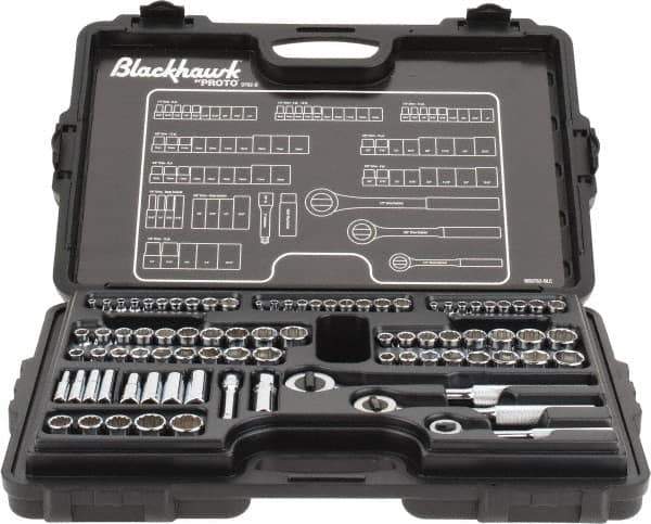 Blackhawk by Proto - 82 Piece 1/4" & 3/8" Drive Deep Well Socket Set - 6, 12 Points, 5/32" to 13/16" (4mm to 19mm) Range, Inch/Metric Measurement Standard - All Tool & Supply