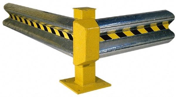 Vestil - 4' Long x 12" High, Gray with Black & Yellow Caution Tape Steel Straight Standard Guard Rail - 2 Rails Accommodated, 3-1/4" Deep, 30 Lb - All Tool & Supply