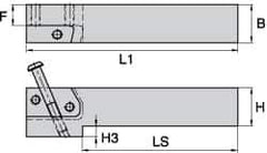 Kennametal - KGMS, Left Hand, Indexable Grooving Tool Holder - 25.4mm Shank Height, 25.4mm Shank Width, 139.9mm OAL - All Tool & Supply