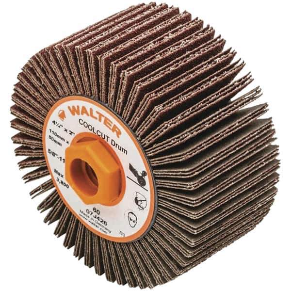 WALTER Surface Technologies - 4-1/4" Diam 60 Grit Aluminum Oxide Unmounted Flap Wheel - 5/8-11 Threaded Hole, 2" Wide, Coated, Grade Coarse, 3,800 Max RPM - All Tool & Supply