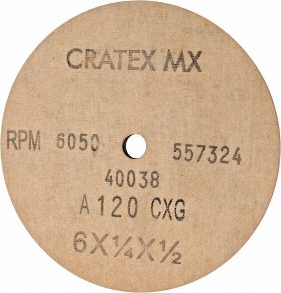 Cratex - 6" Diam x 1/2" Hole x 1/4" Thick, 120 Grit Surface Grinding Wheel - Aluminum Oxide, Type 1, Fine Grade, 6,050 Max RPM, No Recess - All Tool & Supply