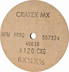 Cratex - 6" Diam x 1/2" Hole x 1/4" Thick, 120 Grit Surface Grinding Wheel - Aluminum Oxide, Type 1, Fine Grade, 6,050 Max RPM, No Recess - All Tool & Supply