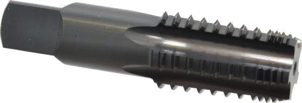 OSG - 1/2-14 NPT, 5 Flutes, Oxide Finish, High Speed Steel, Interrupted Thread Pipe Tap - 11/16 Inch Shank Diameter, 11/16 Inch Shank Diameter, 1-3/8 Inch Thread Length, 0.51 Inch Square Size, Regular Hook, Modified Bottoming Chamfer - Exact Industrial Supply