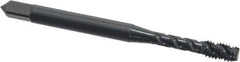 OSG - #6-32 UNC, 3 Flute, 45° Helix, Modified Bottoming Chamfer, Oxide Finish, Vanadium High Speed Steel Spiral Flute STI Tap - Right Hand Flute, 2" OAL, 0.141" Shank Diam, 11/16" Thread Length, Series 302 - Exact Industrial Supply