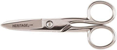 Heritage Cutlery - 1-7/8" LOC, 5-1/4" OAL Carbon Nickel Plated Standard Scissors/Shears - Right Hand, Steel Straight Handle, For Electrical - All Tool & Supply