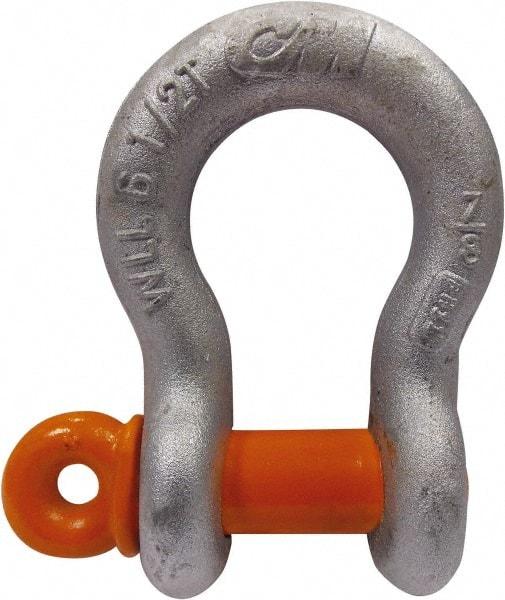 CM - 5/8" Nominal Chain Size, 3.25 Ton Carbon Steel Screw Anchor Shackle - 27/32" Diam, 3/4" Pin Diam, 1-1/16" Wide Inside Jaw, 1-1/2" Inside Width - All Tool & Supply