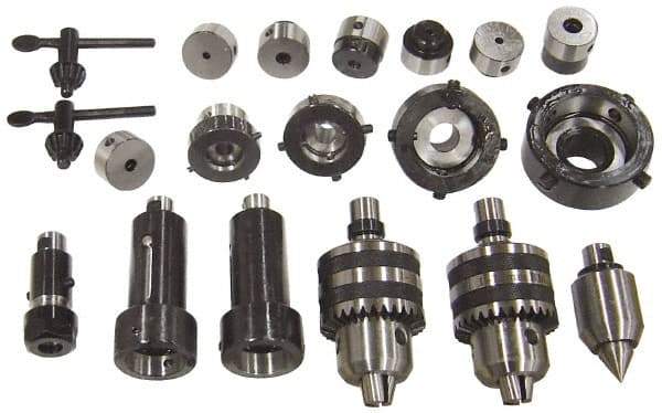 Value Collection - 6 Piece, Lathe Tool Accessory Kit - Includes 2 Drilling Chucks, Die Holder, Live Center, Reaming Chuck, Tapping Collet - Exact Industrial Supply