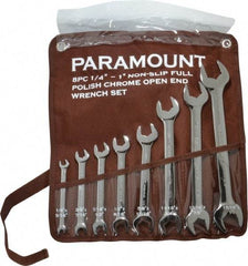 Paramount - 8 Piece, 1/4" to 1", Open End Wrench Set - Inch Measurement Standard, Full Polish Finish, Comes in Canvas Pouch - All Tool & Supply