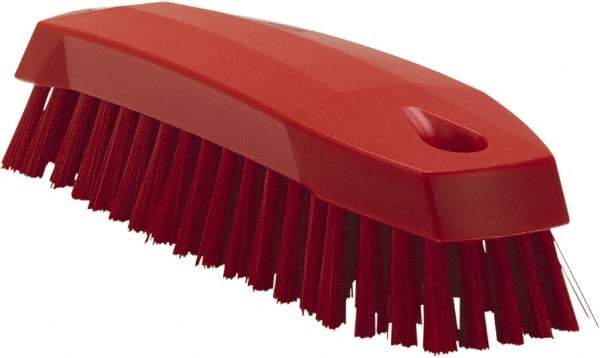 Vikan - 1" Bristle Length, Polyester Scrub Brush - 6-1/4" Long x 7" Wide Head, 7" OAL, Red, Polypropylene Block - All Tool & Supply