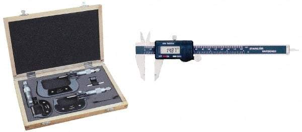 Value Collection - 0 to 3" Range, Mechanical Outside Micrometer Set - 0.0001" Graduation, Ratchet Stop Thimble - All Tool & Supply