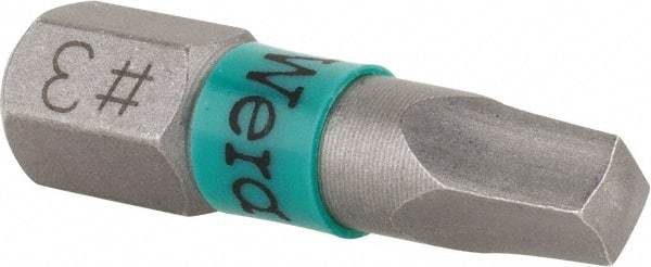 Wera - #3" Square Size Square Recess Bit - 1/4" Hex Drive, 1" OAL - All Tool & Supply