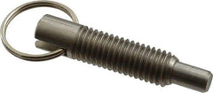 Gibraltar - 1/2-13, 1.4" Thread Length, 5/16" Plunger Diam, 1/2" Plunger Projection, 2.5 Lb Init to 5 Lb Final End Force, Stainless Steel Locking Pull Ring Plunger - 1.4" Len Under Head, 2" Body Len, 1.26" Ring Diam, 2" Plunger Len, 0.6" Head Height - All Tool & Supply