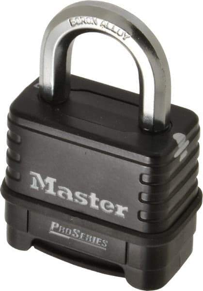 Master Lock - 2-1/4" Body Width x 2" Body Height, 1.063" Shackle Clearance, Die Cast Body & Boron Carbide Combination Lock - 3/8" Shackle Diam - All Tool & Supply