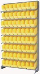 Quantum Storage - 64 Bin Store-More Sloped Shelving System - 36 Inch Overall Width x 12 Inch Overall Depth x 63-1/2 Inch Overall Height, Yellow Polypropylene Bins - All Tool & Supply