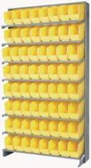 Quantum Storage - 64 Bin Store-More Sloped Shelving System - 36 Inch Overall Width x 12 Inch Overall Depth x 63-1/2 Inch Overall Height, Yellow Polypropylene Bins - All Tool & Supply