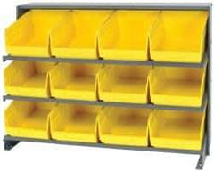 Quantum Storage - 12 Bin Store-More Sloped Shelving System - 36 Inch Overall Width x 12 Inch Overall Depth x 26-1/2 Inch Overall Height, Yellow Polypropylene Bins - All Tool & Supply