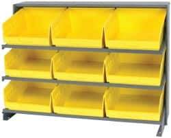 Quantum Storage - 9 Bin Store-More Sloped Shelving System - 36 Inch Overall Width x 12 Inch Overall Depth x 26-1/2 Inch Overall Height, Yellow Polypropylene Bins - All Tool & Supply