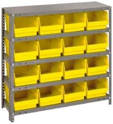 Quantum Storage - 16 Bin Store-More Shelf Bin System - 36 Inch Overall Width x 18 Inch Overall Depth x 39 Inch Overall Height, Yellow Polypropylene Bins - All Tool & Supply