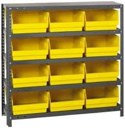 Quantum Storage - 12 Bin Store-More Shelf Bin System - 36 Inch Overall Width x 18 Inch Overall Depth x 39 Inch Overall Height, Yellow Polypropylene Bins - All Tool & Supply