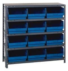 Quantum Storage - 12 Bin Store-More Shelf Bin System - 36 Inch Overall Width x 18 Inch Overall Depth x 39 Inch Overall Height, Blue Polypropylene Bins - All Tool & Supply