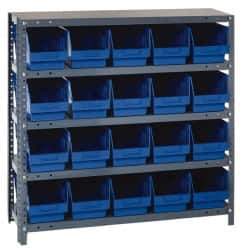 Quantum Storage - 20 Bin Store-More Shelf Bin System - 36 Inch Overall Width x 18 Inch Overall Depth x 39 Inch Overall Height, Blue Polypropylene Bins - All Tool & Supply