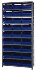 Quantum Storage - 27 Bin Store-More Shelf Bin System - 36 Inch Overall Width x 12 Inch Overall Depth x 75 Inch Overall Height, Blue Polypropylene Bins - All Tool & Supply