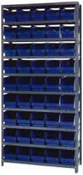 Quantum Storage - 45 Bin Store-More Shelf Bin System - 36 Inch Overall Width x 12 Inch Overall Depth x 75 Inch Overall Height, Blue Polypropylene Bins - All Tool & Supply