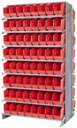 Quantum Storage - 128 Bin Store-More Sloped Shelving System - 36 Inch Overall Width x 24 Inch Overall Depth x 63-1/2 Inch Overall Height, Red Polypropylene Bins - All Tool & Supply