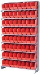 Quantum Storage - 64 Bin Store-More Sloped Shelving System - 36 Inch Overall Width x 12 Inch Overall Depth x 63-1/2 Inch Overall Height, Red Polypropylene Bins - All Tool & Supply